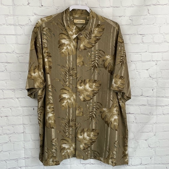 Caribbean Other - Caribbean Hawaiian Shirt Aloha/Camp Button Up Botanical Print Brown Size XL Mens